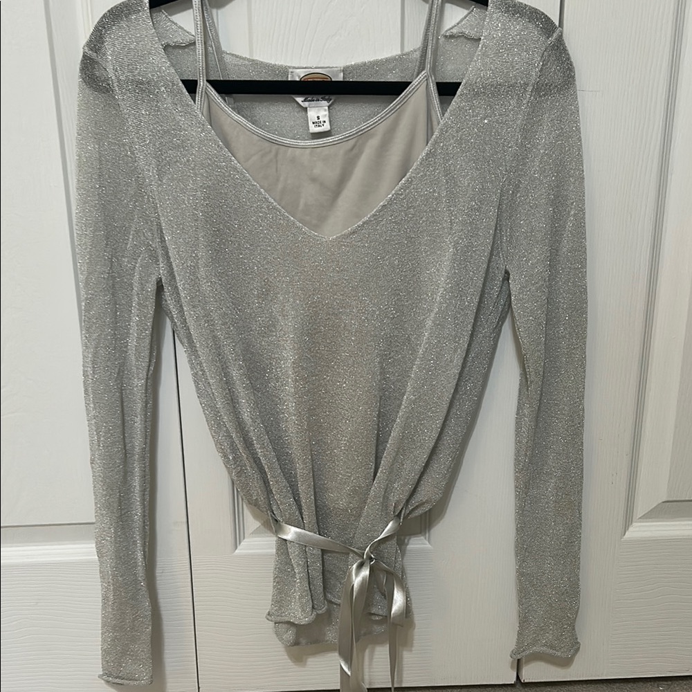 Talbots Silver Tie Front Ballet tank top and sweater